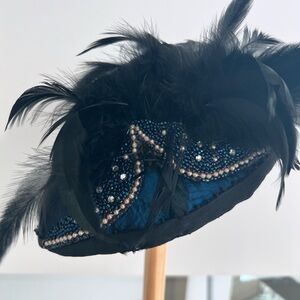 Teal and Black Feathered Women's Hair Fascinator with Beaded Accents